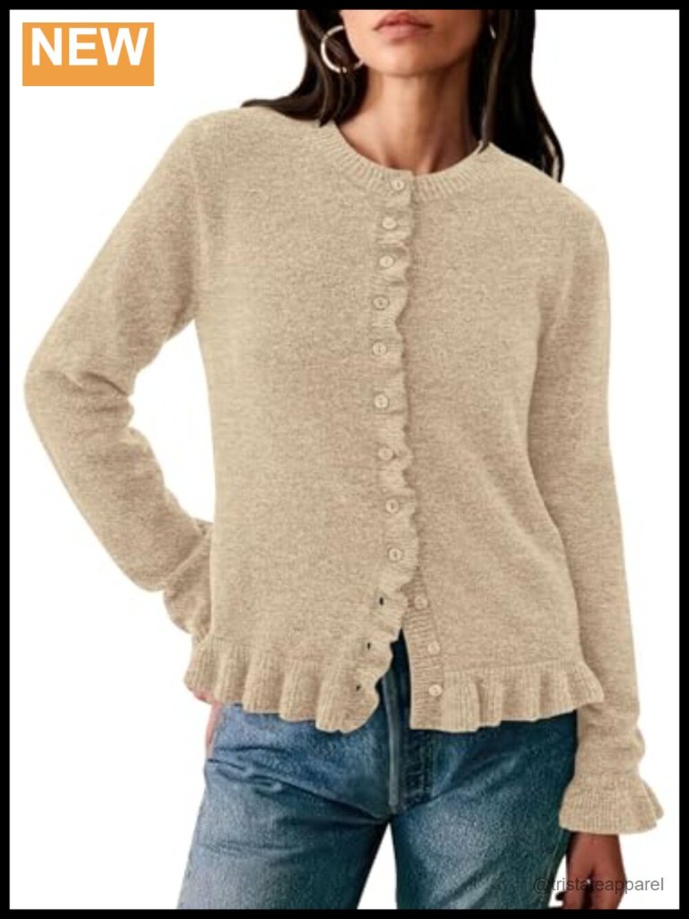 PRETTYGARDEN Womens Ruffle Button Down Cardigan Sweaters Cropped Chunky Knit